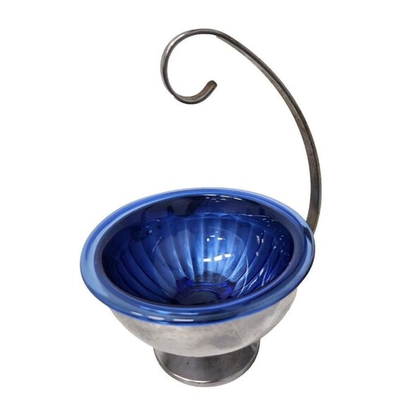 Vintage Anchor Hocking Cobalt Blue Glass And Chrome Ice Bowl Mid Century Modern - Picture 1 of 9